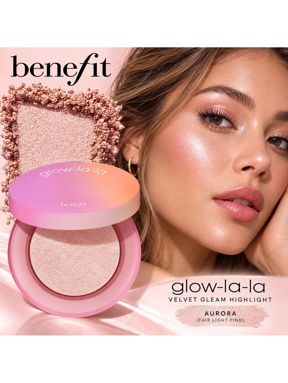 Benefit Glow La La Velvet Gleam Highlight in Aurora (Fair Light Pink) New in Box